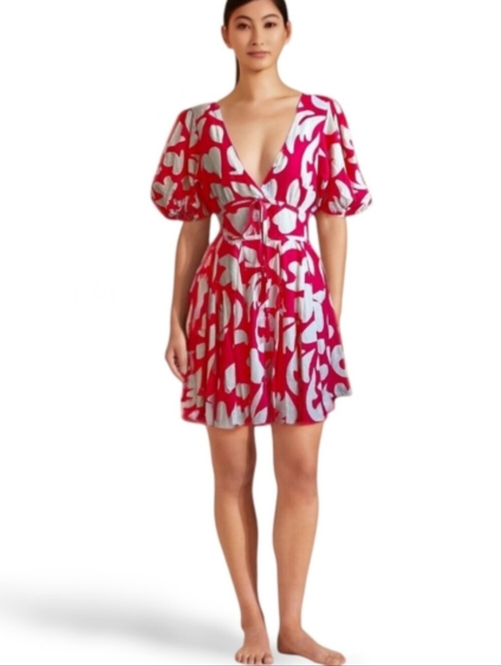 House of Harlow 1960 Pink Puff Sleeve Linen Mini Dress Size 2